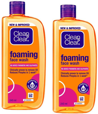 Clean and Clear Foaming Facewash for Oily Skin, Brown 2x240ml Face Wash(480 ml)