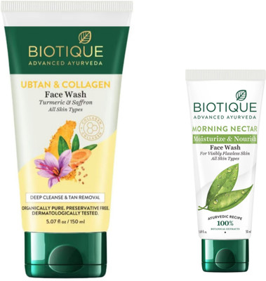 BIOTIQUE Ubtan & Collagen -150ml & Morning Nectar -50ml (Pack of 2) Face Wash(200 ml)