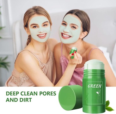 HUZURLU Green Tea Mask Deep Cleaning Oil Control Moisturizing Hydrating Skin Rotating Cream Mask Stick Mud Clay Mask Face Wash(40 g)