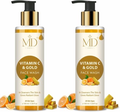 MD Cosmetics Vitamin C  with Gold, 100ml, Gel to Foam Deep Cleansing Cleanser for Face and Body (Pack of 2) Face Wash(100 ml)