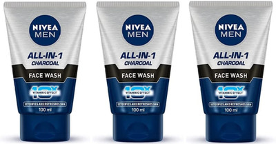 NIVEA All-in-1 Charcoal - 100ml (Pack of 3) Face Wash(300 ml)