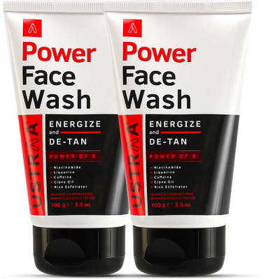 USTRAA Power  Energize & De-Tan | Effective Tan Removal | NO SLS | Set of 2 Face Wash(200 g)