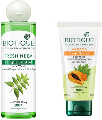 BIOTIQUE Papaya 150Ml & Fresh Neem 200Ml  ( Pack 0f 2) Face Wash(350 ml)