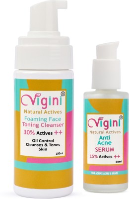 Vigini 30%Active Anti Acne Oily Skin Pimple Remover Tea Tree Foaming Cleaner Wash+Serum Face Wash(180 ml)