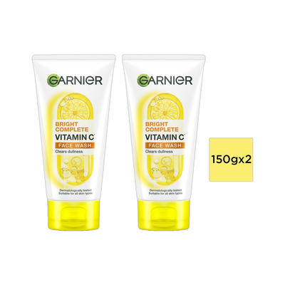 GARNIER Bright Complete VITAMIN C , 150g (Pack of 2)|Brighter and Glowing Skin Face Wash(300 g)