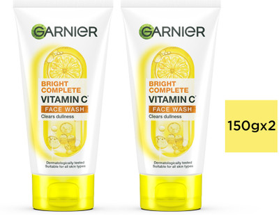 GARNIER Bright Complete VITAMIN C , 150g (Pack of 2)|Brighter and Glowing Skin Face Wash(300 g)