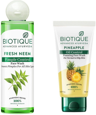 BIOTIQUE Pineapple 150Ml & Fresh Neem 200Ml  ( Pack 0f 2) Face Wash(350 ml)