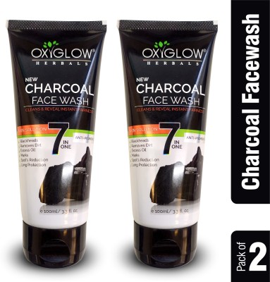 OXYGLOW 7 in One Activated Charcoal ,Remove Spot & Balckheads,Healthy Skin,Pack of 2 Face Wash(200 g)