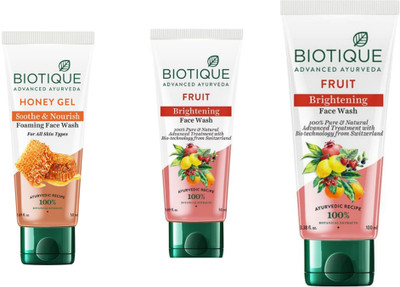 BIOTIQUE  - Honey Gel 50 ML , Fruit 50 ML & Fruit 100 ML Face Wash(200 ml)