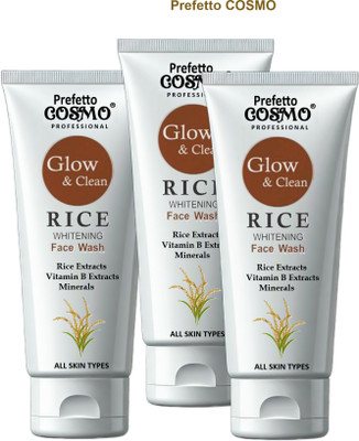 Prefetto COSMO Pack of 3 for Acne-Free Complexion & Fresh Glow Rice Face Wash(100 g)