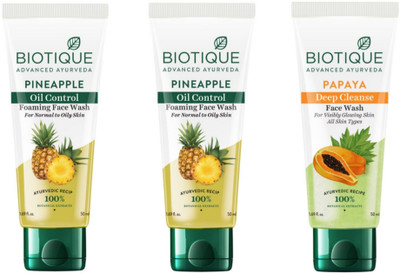 BIOTIQUE Pineapple  50 ml (Pack of 2), Papaya  50 ml (Pack of 1). Face Wash(150 ml)