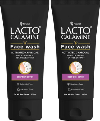 Lacto Calamine Activated Charcoal  Aloe Vera & Tea Tree Extract Deep Skin Detox Pack 2 Face Wash(200 ml)