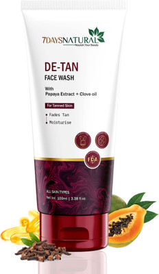 7days natural DeTan Face wash for tan removal and instant glow, Infused with Clove oil and kojic acid Face Wash(100 ml)