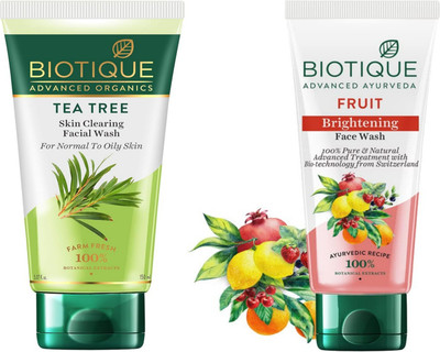 BIOTIQUE Tea Tree & Fruit 150ml Facewash Set of 2 Face Wash(300 ml)