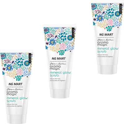 NG MART AROMA MAGIC MINERAL GLOW SCRUB FOR REMOVES PIGMENTAION ,ACNE & GIVES GLOWING SKIN PACK OF - 100mlx 3 Face Wash(300 ml)