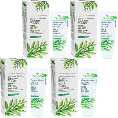 NG MART AROMA MAGIC NEEM & TEA TREE FACEWASH FOR PIMPLES ,ACNE & SPOTS REMOVE BRIGHT FACE PACK OF 100ml x 4 Face Wash(400 ml)