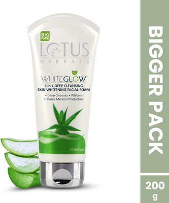 LOTUS HERBALS Whiteglow 3 In 1 Deep Cleaning Skin Whitening Facial Foam, With Milk Enzymes Face Wash(200 g)