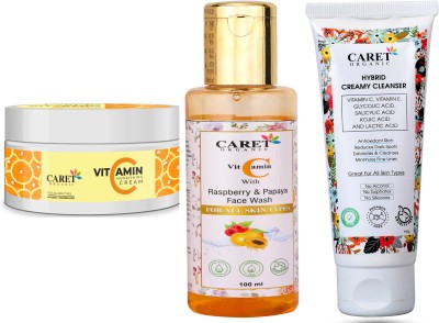 Caret Organic Vitamin C Nourising Cream , Vitamin C Papaya Facewash AND Hybrid Creamy Cleanser (100*3) Face Wash(300 ml)