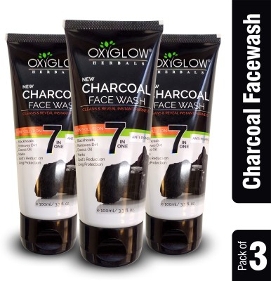 OXYGLOW 7 in One Activated Charcoal ,Remove Spot & Balckheads,Healthy Skin,Pack of 3 Face Wash(300 g)