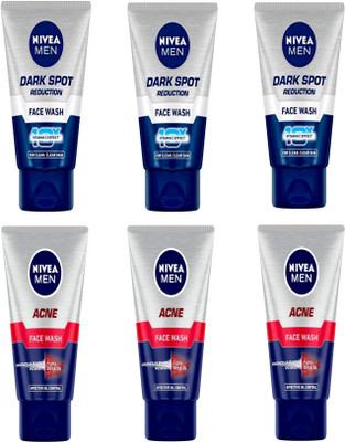 NIVEA 3pc Dark Spot 50gm & 3pc Acne 50gm Fw Set of 6 Face Wash(300 ml)