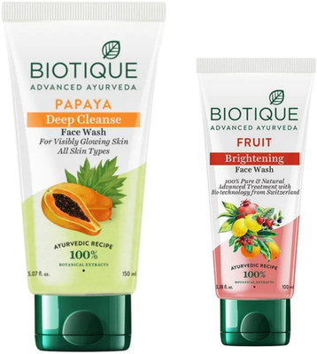 BIOTIQUE Papaya 150ml & Fruit 100ml Facewash Face Wash(200 ml)
