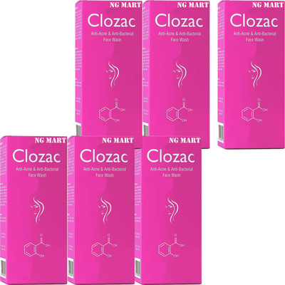 NG MART CLOZAC-ACNE FACEWASH FOR ACNE & PIMPLES PACK OF - 6 Face Wash(360 g)