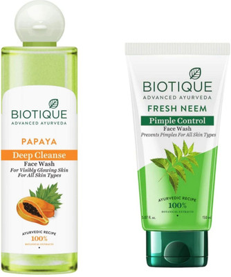 BIOTIQUE Fresh Neem 150Ml & Papaya 200Ml  ( Pack 0f 2) Face Wash(350 ml)
