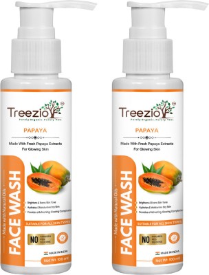 treezio Papaya FaceWash - Cleanses, Exfoliates & Moisturizes Skin | No Paraben No Silicones | For Men & Women - Pack of 2 Face Wash(100 ml)