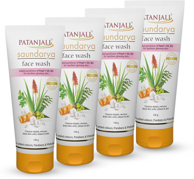 PATANJALI Saundarya  with Neem, Aloe Vera, Anti Acne & Pimples - 100g x 4 Face Wash(400 g)