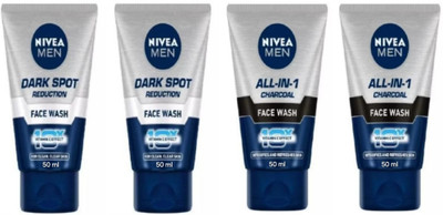 NIVEA F.W. 50ml - Dark Spot Reduction -2pcs & All-in-1 Charcoal -2pcs (Pack of 4) Face Wash(200 ml)