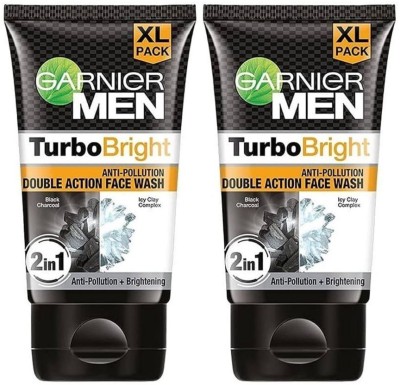 GARNIER Men Turbo Bright Facewash - Charcoal Skin Brightening 2pc Face Wash(300 g)