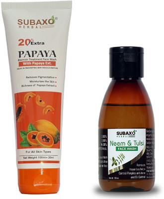Subaxo Herbal Papaya  120 ml And Herbal Neem & Tulsi  100 ml Face Wash(220 ml)