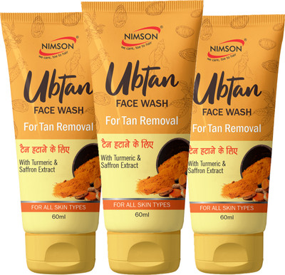 Nimson  Tan Removal & Skin Brightening with turmeric & Saffron 60 ml (Pack of 3) Ubtan Face Wash(180 ml)