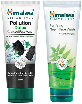 HIMALAYA Pollution Detox Charcoal  With Neem  (2X100ml) Face Wash(200 ml)