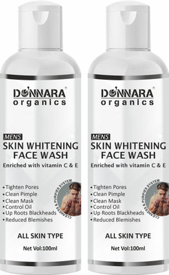DONNARA organics Men's Skin Whitening  for Refreshing Skin Pack of 2 of 100 ML Face Wash(200 ml)