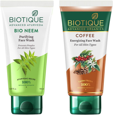 BIOTIQUE Fresh Neem  150 ML & Coffee Energizing  150 ML Face Wash(300 ml)