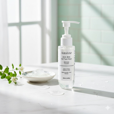 auraluxe AHA + BHA  with Salicylic Acid, Glycolic Acid & Lactic Acid | Anti Acne, Deep Pore Cleansing & Oil Control | Gentle Exfoliating  for Men & Women | Face Wash(100 ml)