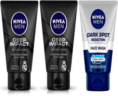 NIVEA 2pc Deep impact 50gm & 1pc Darkspot 50gm Fw Set of 3 Face Wash(150 ml)