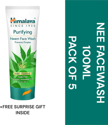 Himalaya Herbals NEEM FACE WASH100ML PACK OF5+gift Face Wash(500 ml)