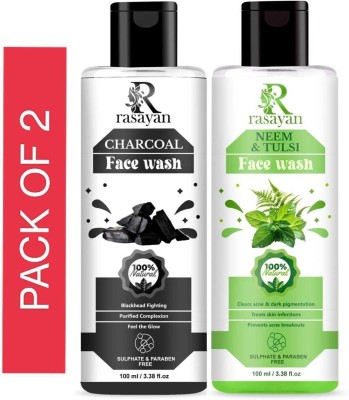 Rasayan Charcoal & Neem Tulsi-Foaming  for Acne Prone Skin, Removes Excess Oil, Cleanse Pores and Fades Pigmentation Paraben and Sulphate Free Face Wash(200 ml)