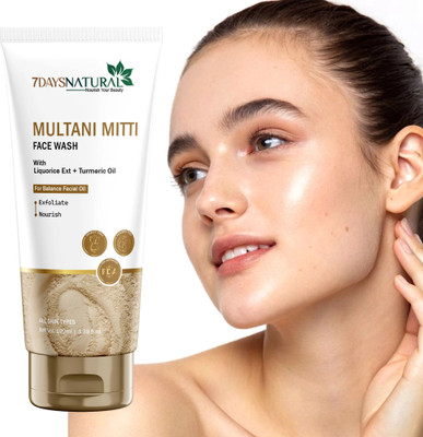 7days natural Multani Mitti  with saffron| face skin Glowing FOR� Anti Tan Acne Face Wash(100 ml)