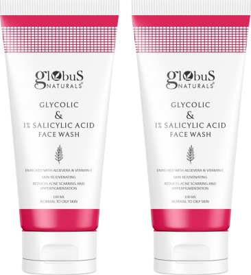 Globus Naturals Pimple Clear Glycolic & Salicylic Acid  Pack of 2 Face Wash(200 ml)