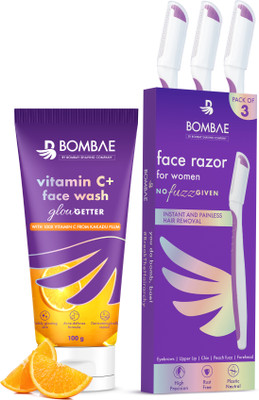Bombae Vitamin C Face Wash And Facial Hair Removal Razor (Set Of 3) Combo For Rs. 199 @ 71% off