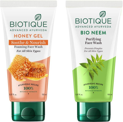 BIOTIQUE Honey Gel 150ml & Neem 150ml Facewash Set of 2 Face Wash(300 ml)