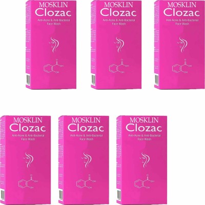 MOSKLIN CLOZAC ACNE PIMPLES FACEWASH FOR DEEP SKIN CLEANSING & SPOTS REMOVES PACK OF - 60g x 6 Face Wash(360 ml)