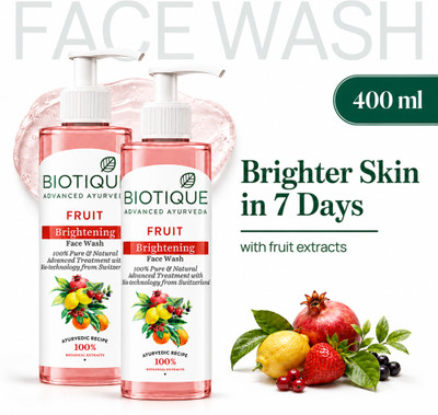 BIOTIQUE Fruit Brightening |Brightens and Soften Skin, 100% soap free|Men &Women Face Wash(400 ml)