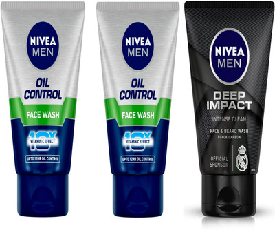 NIVEA 2pc Oil Control 50gm & 1pc Deep Impact 50gm Fw Set of 3 Face Wash(150 ml)
