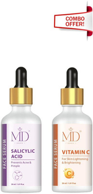 MD COSMETIC Vitamin C Face Serum For Skin Lightening & Brightening 30 ml & Vitamin C Pack Of 2 Face Wash(30 ml)