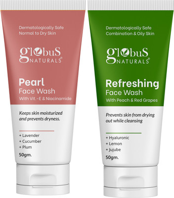 Globus Naturals Anti Ageing Pearl & Refreshing Skin Care Combo, Set of 2 Face Wash(100 ml)