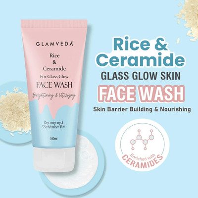 GLAMVEDA Rice Water & Ceramide Glass Skin SLS & Paraben Free Face Wash(100 ml)